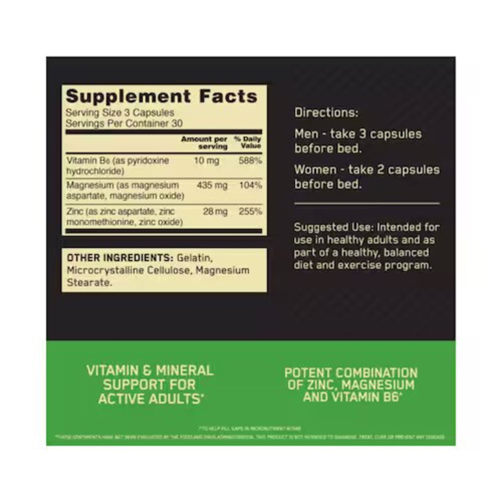 OPTIMUM NUTRITION ZMA | Suplemento de Zinc, Magnesio y B6 (90 caps)