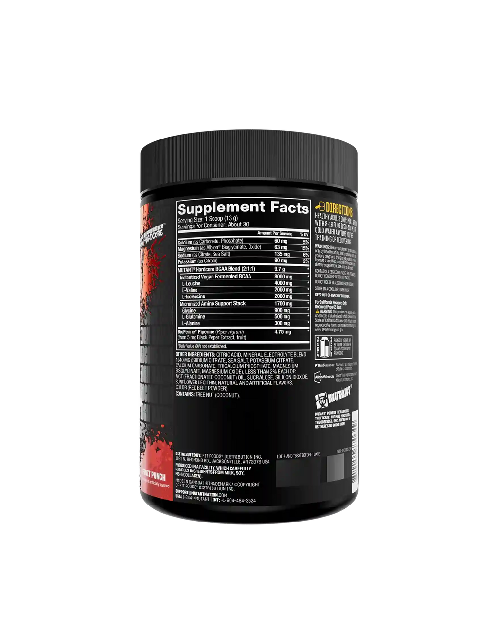 MUTANT HARDCORE BCAA | BCAA fermentados para recuperación (30 serv)