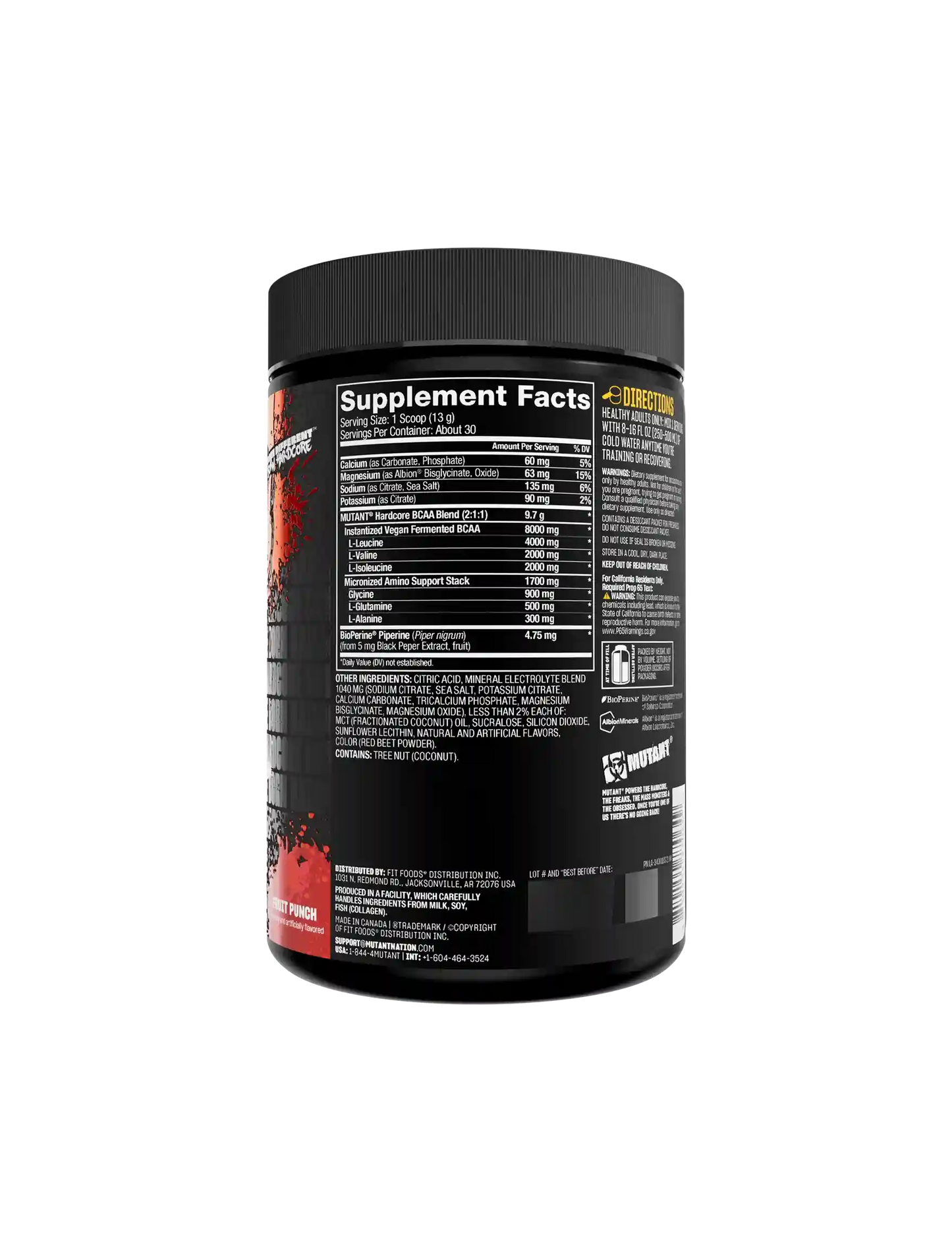 MUTANT HARDCORE BCAA | BCAA fermentados para recuperación (30 serv)