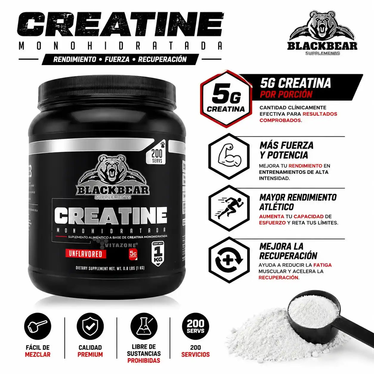 BLACK BEAR CREATINE | Creatina Monohidratada (1KG)