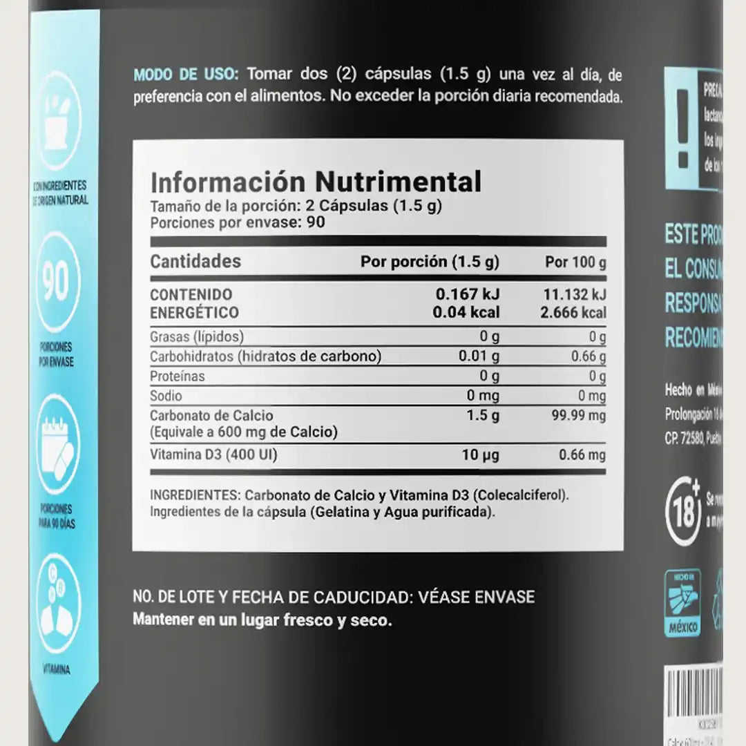 B-LIFE CALCIO + D3 | Suplemento de Calcio con Vitamina D3 (180 caps)