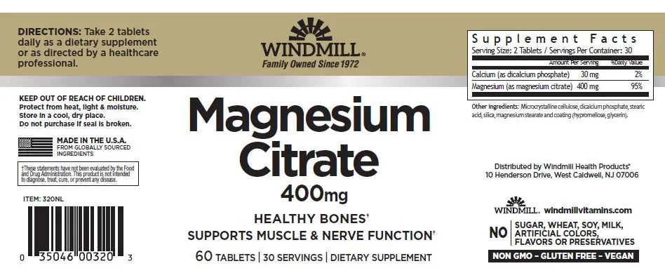 WINDMILL MAGNESIO CITRATO | Citrato de Magnesio 400mg (60caps)