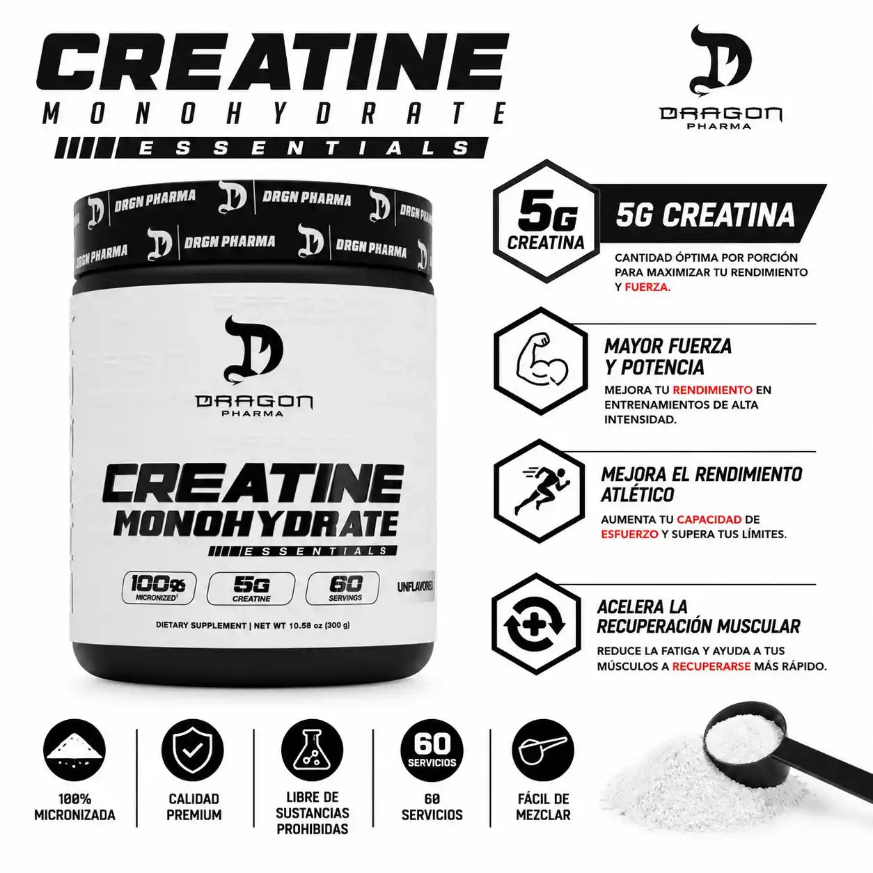 DRAGON PHARMA CREATINE | Creatina Monohidratada (300G)