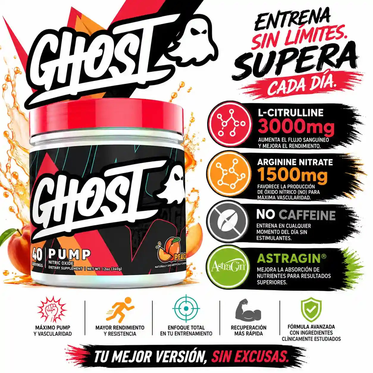 GHOST PUMP OXID | Pre Entreno Sin Estimulantes Para Bombeo (40 serv)