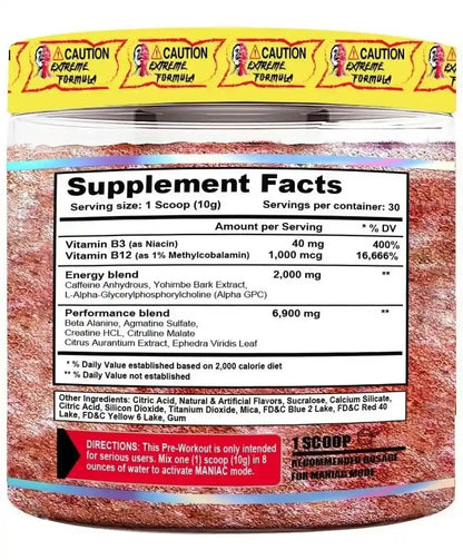 MANIAC XTREME | Pre Entreno Estimulante Extremo (30 serv)