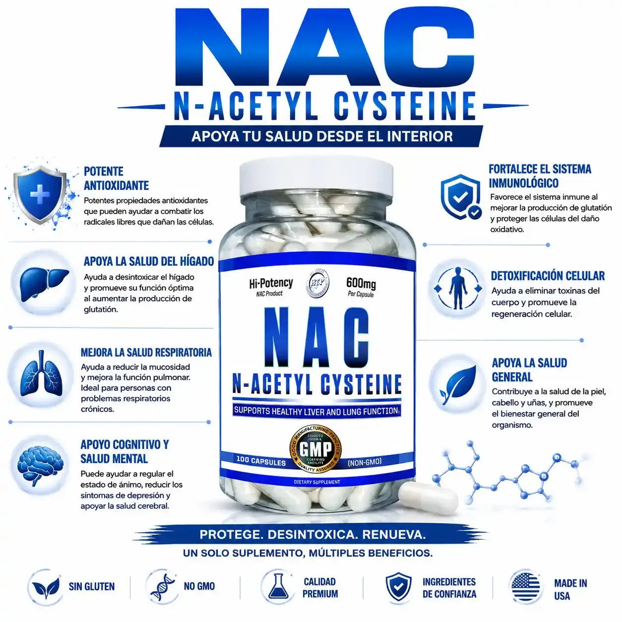 NAC N-Acetil Cisteína 100CAPS | Hi-Tech