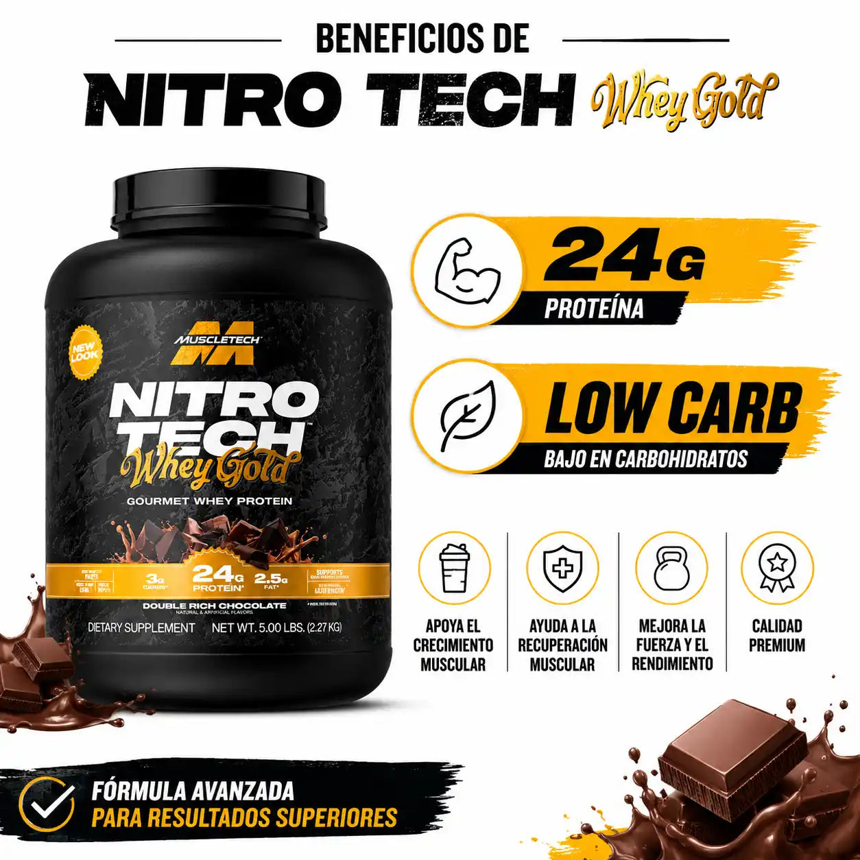 MUSCLETECH NITROTECH | Proteína Whey Enriquecida (5LB)